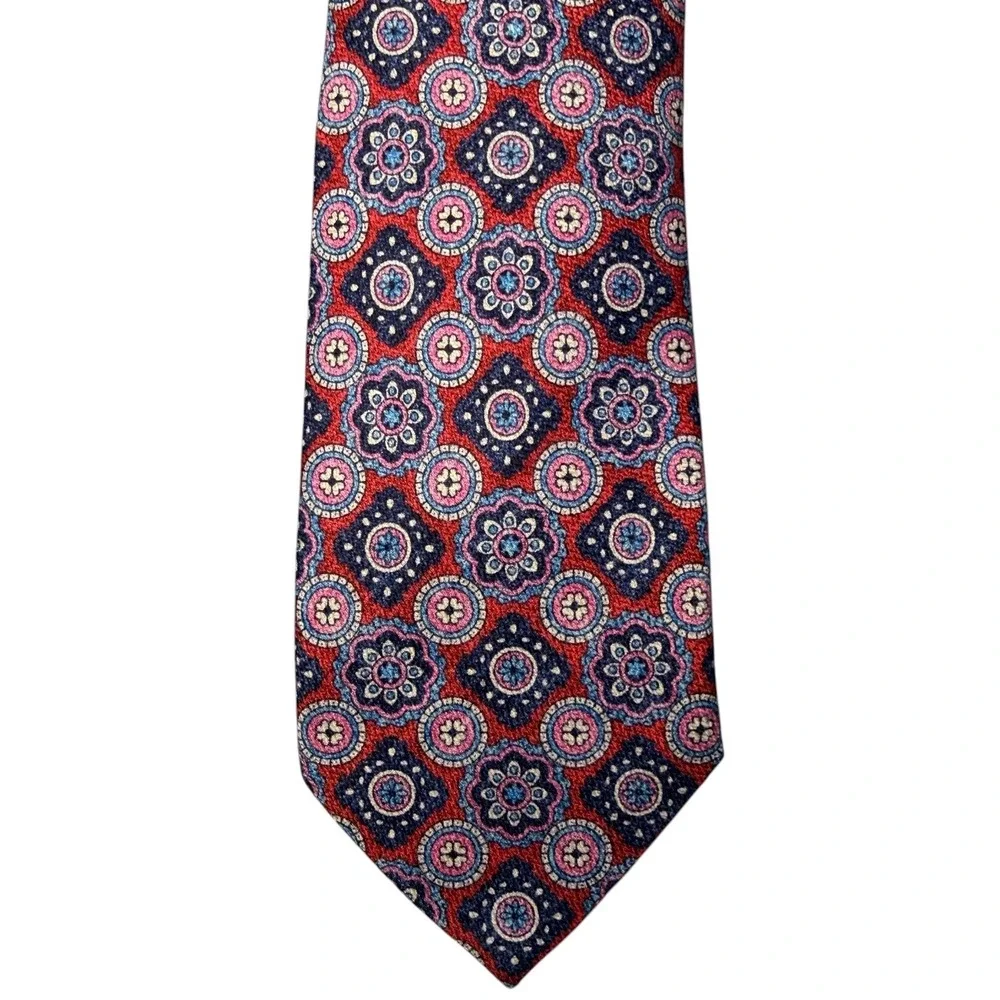 Edward Armah 100% Geo Silk Tie Red and Blue Pattern NWT